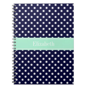 Caderno Espiral Monograma branco do nome da hortelã das bolinhas