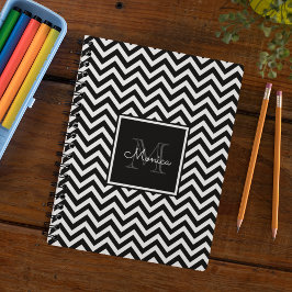 Caderno Espiral Monograma branco e preto elegante