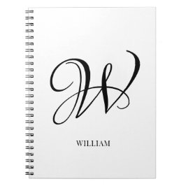 Caderno Espiral Monograma Branco Elegante Personalizado Inicial 