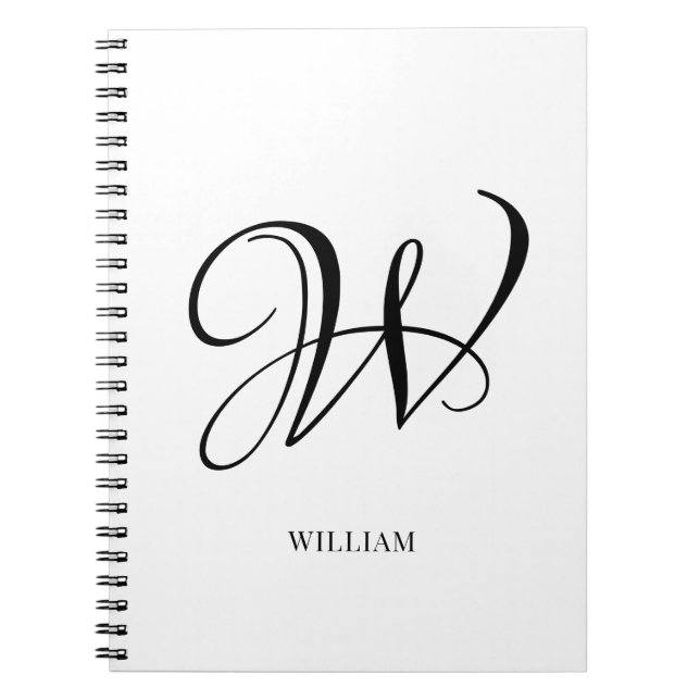 Caderno Espiral Monograma Branco Personalizado Inicial (Frente)