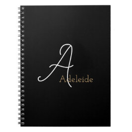 Caderno Espiral Monograma branco preto e Dourado