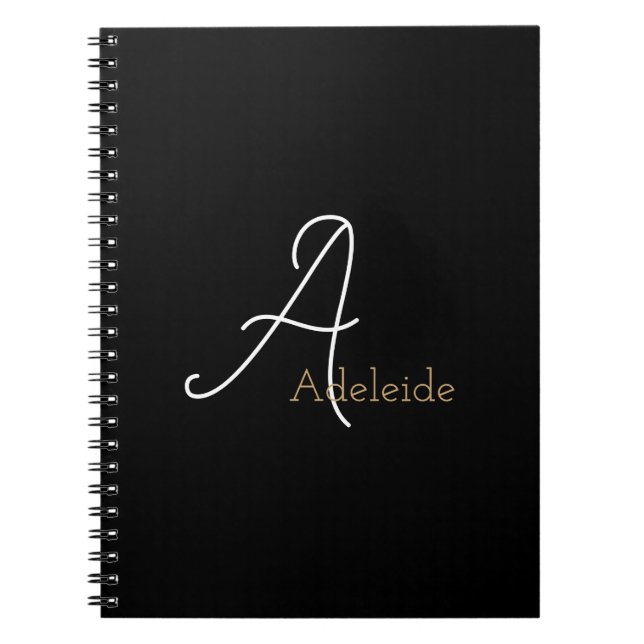 Caderno Espiral Monograma branco preto e Dourado (Frente)