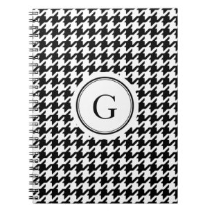 Caderno Espiral Monograma branco preto elegante do teste padrão do