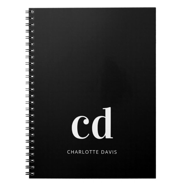 Caderno Espiral Monograma branco preto - iniciais personalizadas m (Frente)