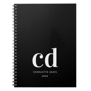 Caderno Espiral Monograma branco preto monograma com mínimo elegan