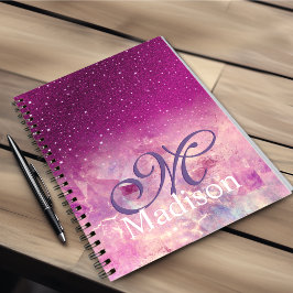 Caderno Espiral Monograma branco quítico cor-de-rosa fuchsia ombre