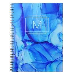 Caderno Espiral Monograma branco roxo Abstrato azul moderno