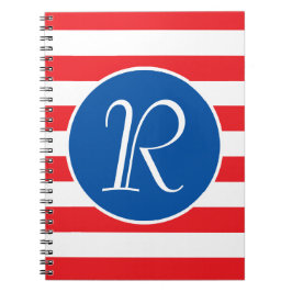 Caderno Espiral Monograma Branco Vermelho e Azul