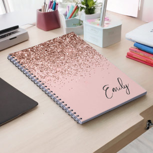 Caderno Espiral Monograma Brilhante cor-de-rosa-pincel Dourada cin
