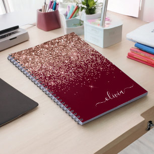 Caderno Espiral Monograma Brilhante de Lâmpada Cor-de-Lobra Doura