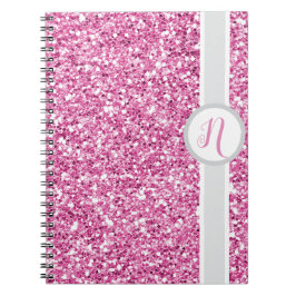 Caderno Espiral Monograma Brilho Rosa