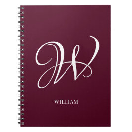 Caderno Espiral Monograma Burgundy Elegante Personalizado Inicial