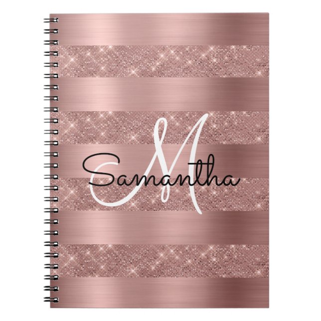 Caderno Espiral Monograma Chic Dourado rosa (Frente)