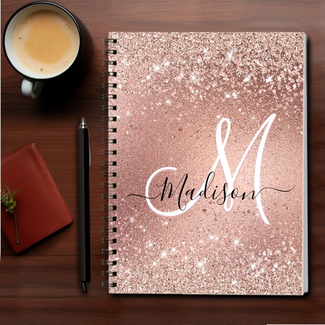 Caderno Espiral Monograma cinzento rosa dourado (Criador carregado)