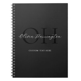 Caderno Espiral Monograma Clássico de Script Branco e Preto Modern