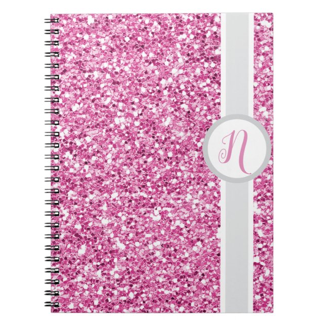 Caderno Espiral Monograma com Brilho Rosa (Frente)