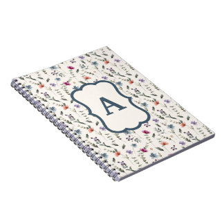 Caderno Espiral Monograma com Padrão Floral de Campo de Flores Sil
