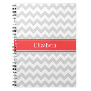 Caderno Espiral Monograma conhecido vermelho coral branco cinzento