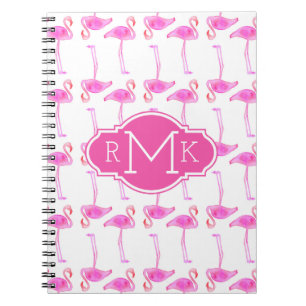 Caderno Espiral Monograma cor-de-rosa do teste padrão do