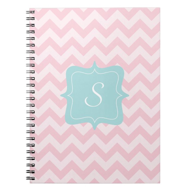 Caderno Espiral Monograma cor-de-rosa do ziguezague (Frente)