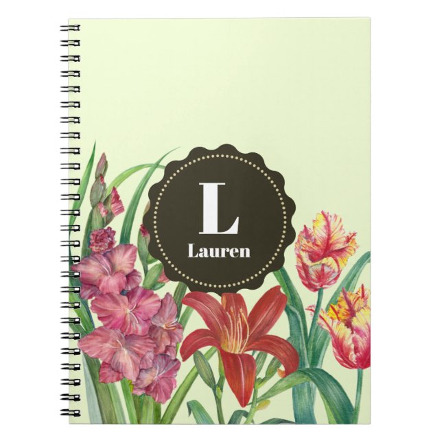 Caderno Espiral Monograma Cor Quente Primavera Floral (Frente)