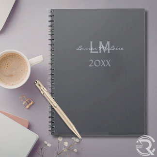 Caderno Espiral Monograma Corporativo Profissional Cinza Ardósia E