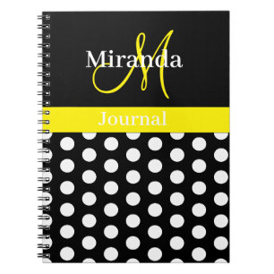 Caderno Espiral Monograma da Bolinhas branca amarela preta