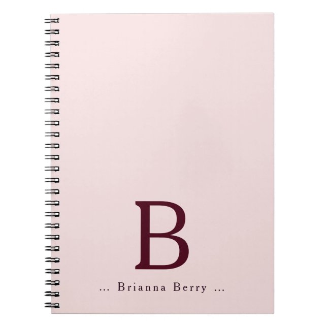 Caderno Espiral Monograma da Borgonha de Blush (Frente)