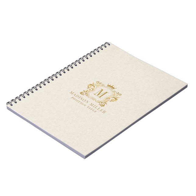 Caderno Espiral Monograma da Coroa Crest Ouro Bege (Left Side)