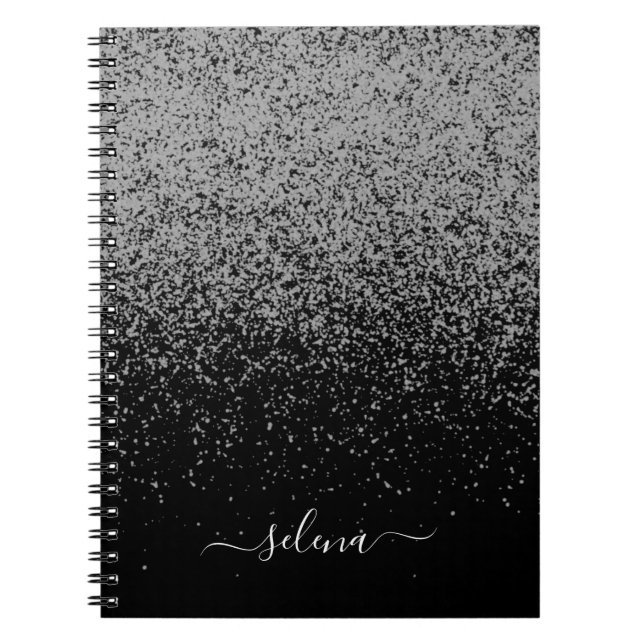 Caderno Espiral Monograma da Girina Glitter de Prata Negra (Frente)