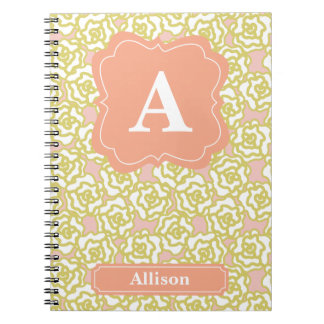 Caderno Espiral Monograma da laranja dos rosas amarelos