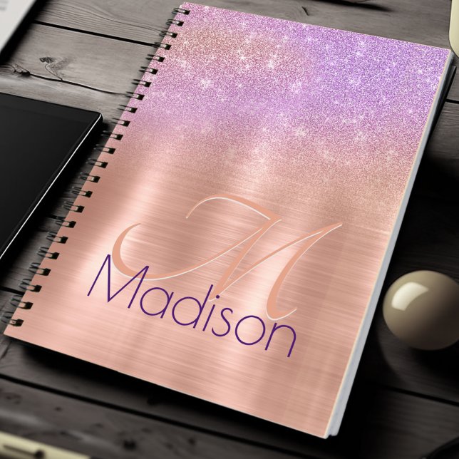 Caderno Espiral Monograma da luz branca-rosa-rosa-chic (Criador carregado)