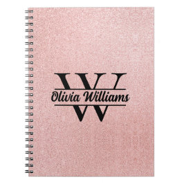 Caderno Espiral Monograma da rosa Dourada Glitter | Girly Modern S