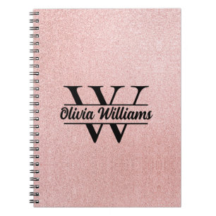 Caderno Espiral Monograma da rosa Dourada Glitter   Girly Modern S