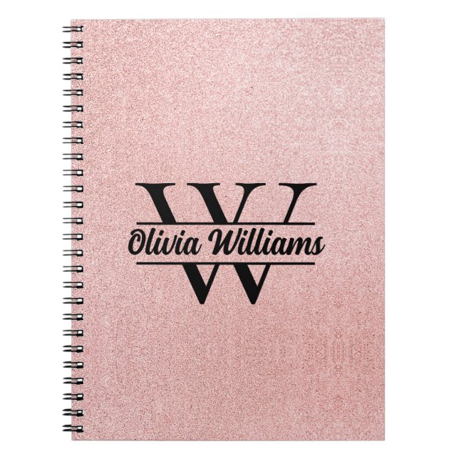Caderno Espiral Monograma da rosa Dourada Glitter | Girly Modern S (Frente)
