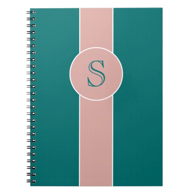 Caderno Espiral Monograma das cores verdes e Rosa azuis (Frente)