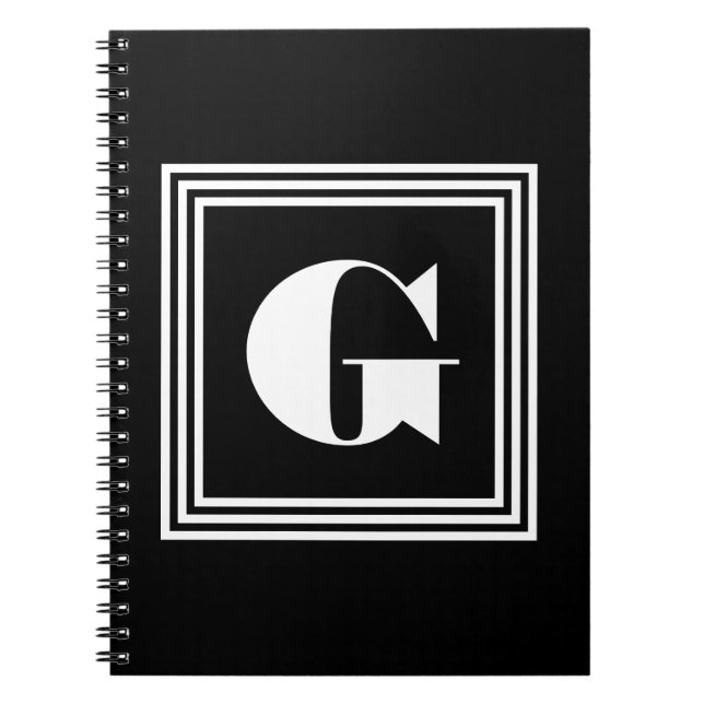 Caderno Espiral Monograma de 3 Quadros Negrito | Preto e branco (Frente)