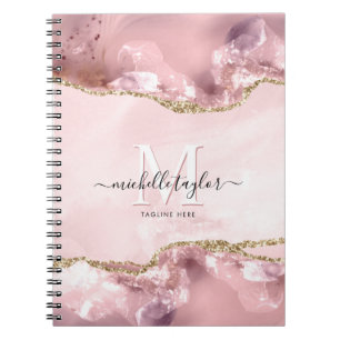 Caderno Espiral Monograma de Agitação Dourada com Brilho Rosa Dour