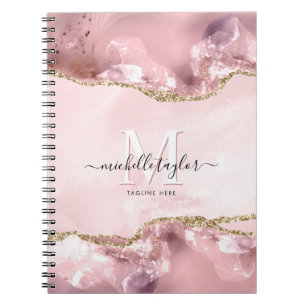 Caderno Espiral Monograma de Agitação Dourada com Brilho Rosa Dour