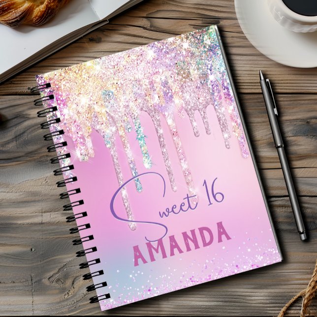 Caderno Espiral Monograma de aniversário brilhante cor-de-rosa-uni (Criador carregado)
