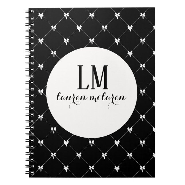 Caderno Espiral Monograma de Arco Preto e Branco (Frente)