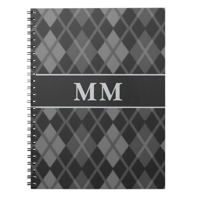 Caderno Espiral Monograma de Argyle Preto Inicial (Frente)