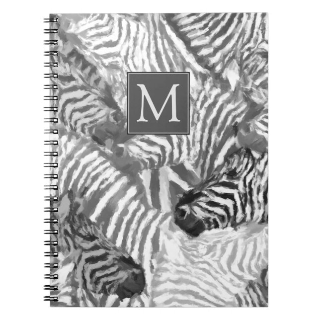Caderno Espiral Monograma de Arte de Zebra Preta e Branca Abstrata (Frente)