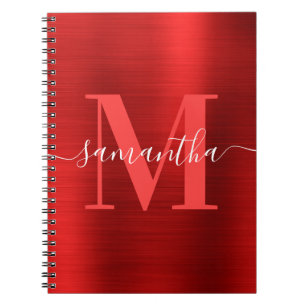 Caderno Espiral Monograma de Assinatura Vermelho Brilho Foil