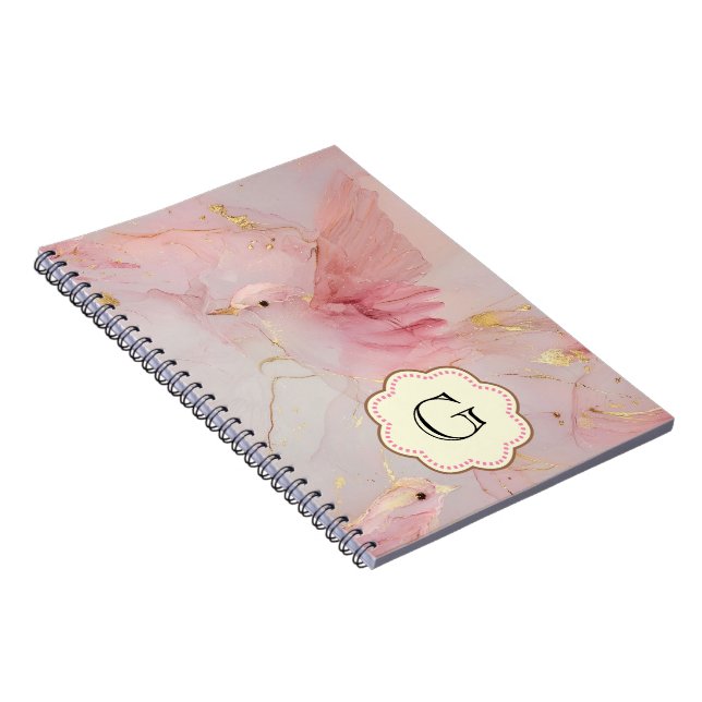 Caderno Espiral Monograma de Aves Rosa (Lado Direito)