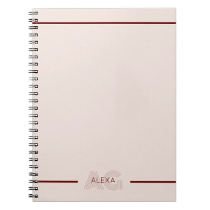 Caderno Espiral Monograma de Beige Moderno e Vinho