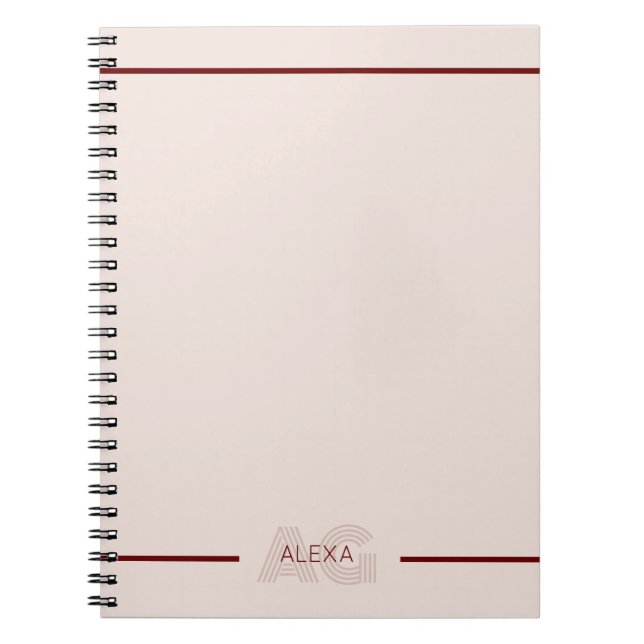 Caderno Espiral Monograma de Beige Moderno e Vinho (Frente)