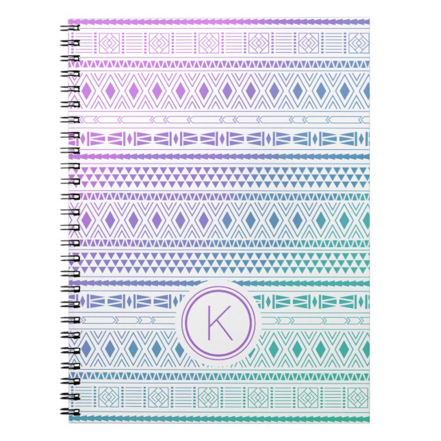 Caderno Espiral Monograma de Boho Azul Roxo (Frente)
