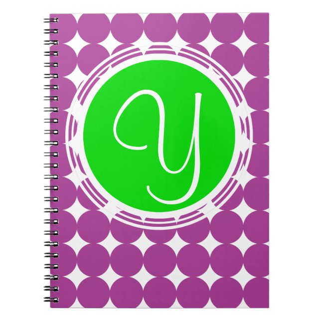Caderno Espiral Monograma de Bolinhas Verde e Roxo (Frente)