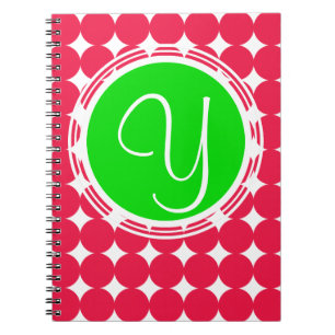 Caderno Espiral Monograma de Bolinhas Verde e Vermelha